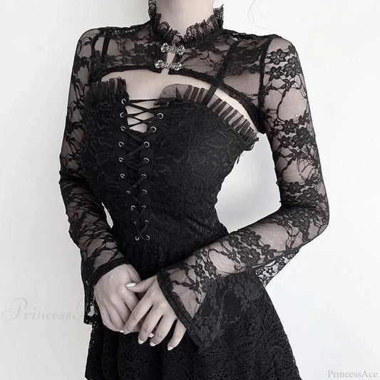 Obscure Gothic Lace Mesh Blouse Black / S
