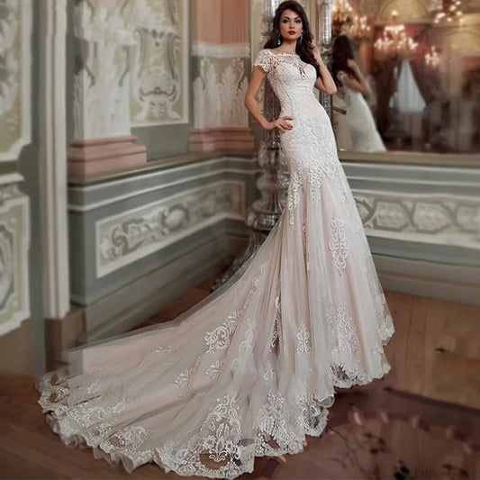 Off-Shoulder Lace Mermaid Wedding Dress weddingdress-250223