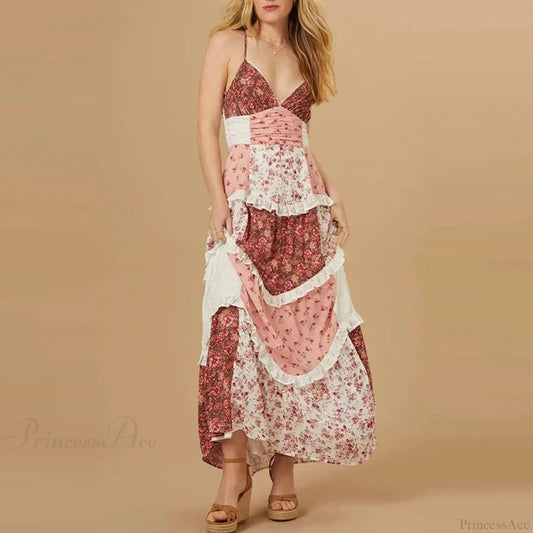 Off-Shoulder Pleated Floral Dress pink / S