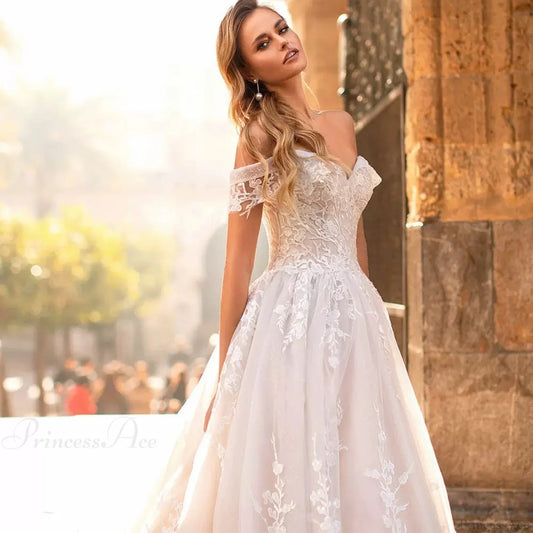 Off-Shoulder Starry Sheer Wedding Dress weddingdress-250223