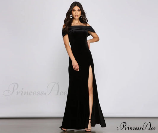 Olivia Formal Velvet Off-The-Shoulder Maxi Dress - Lady Occasions