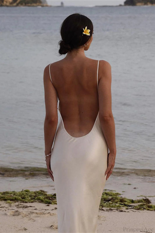 Open Back Satin Maxi Dress