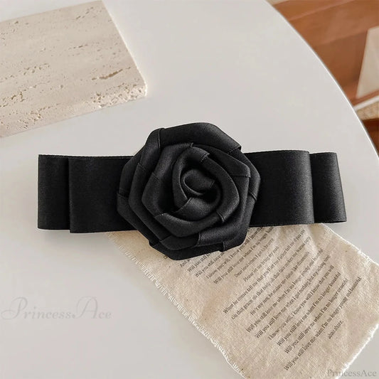 Oversized Bow Knot Fabric Rose Top Clip Hair Accessory For Christmas Black Accessories-L
