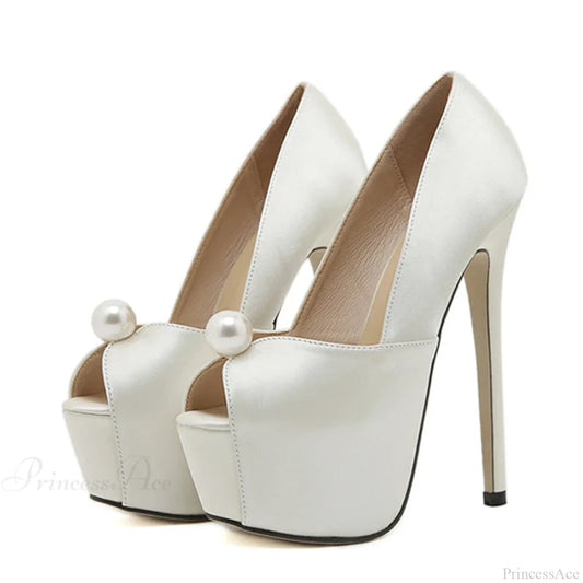 Pearl Nightclub Silk Platform Party Peep-Toe Cozy Stripperfashionable Sexy High Heel Apricot / 35