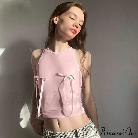 Pink Crop Female Sleeveless Vests Streetwear Y2K Fairy Grunge Summer Solid Color Tube Babys