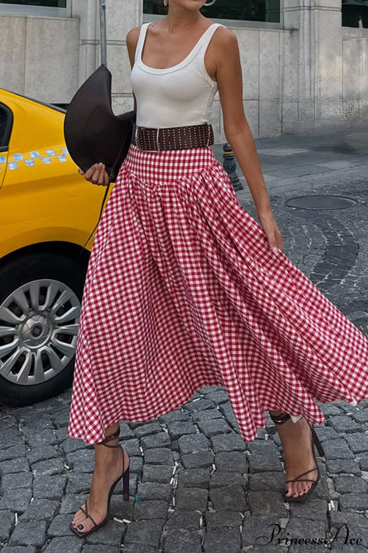 Pink Plaid Maxi Skirt