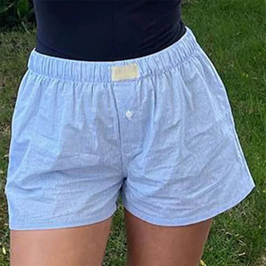 Plaid Pajama Elastic Waist Short short-250223