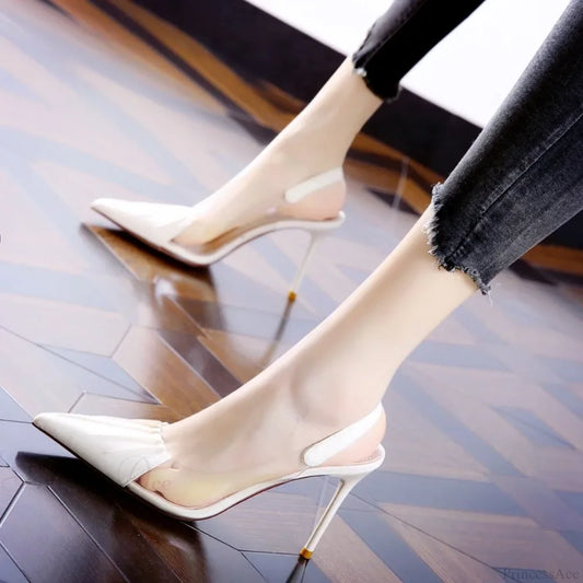 Pleated Pointed Thin Heeled Shoes Summer Sexy Back Empty Shallow Mouth High Heel