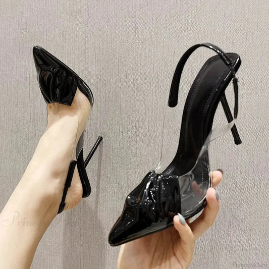 Pointed Patent Leather Sandals Transparent Pvc Strap Thin High Heels Stripper Pole Dance Heel