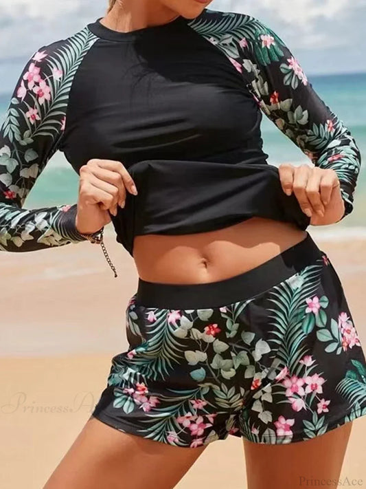 Printed Long Sleeve Surf Two Piece Set