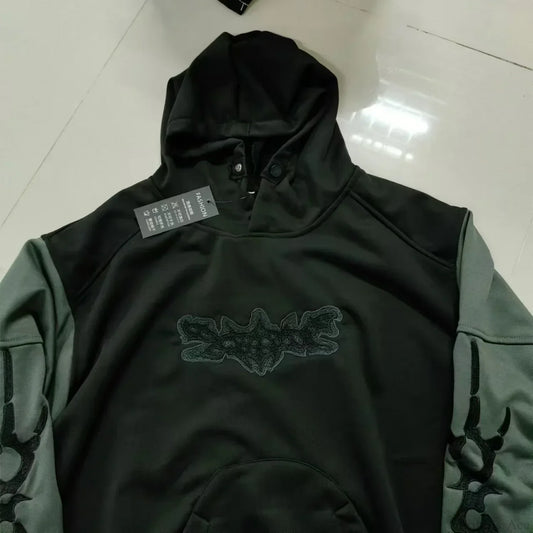 Punk Hip-Hop Embroidered Hoodie Green / S