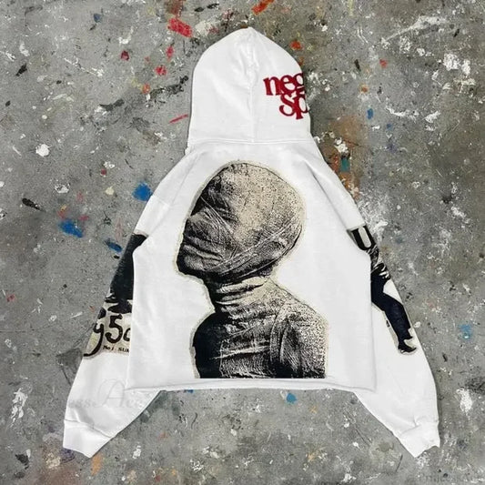 Punk Mummy Print Oversized Hoodie white 1 / S