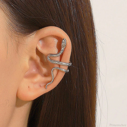 Rebel Dark Serpent False Cartilage Clip Earring Silver