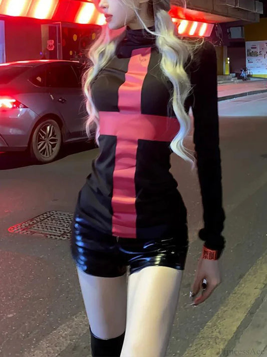 Red Cross Turtleneck Knit Top Black / S