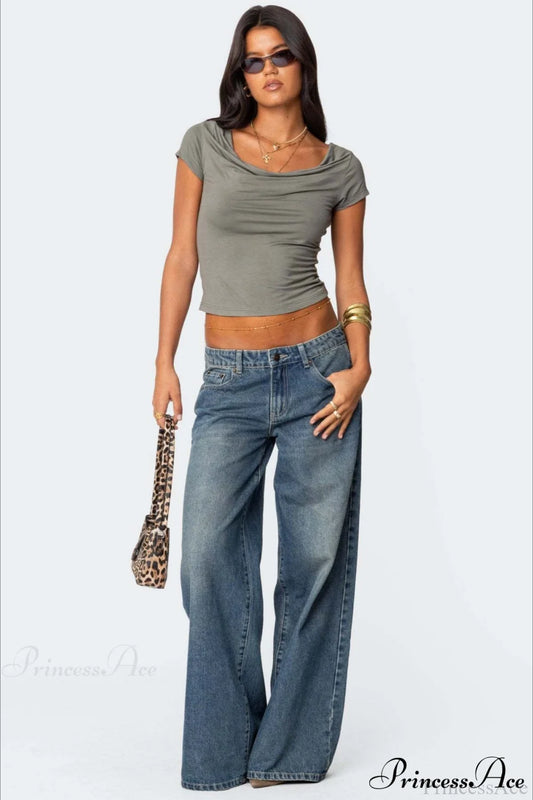 Relaxed Wide-Leg Printed Full-Length Jeans Blue / S
