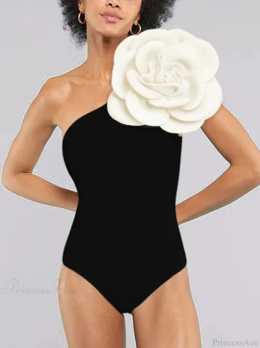 Retro Black Camellia Swimwear One Piece Black / S onepiece-250223