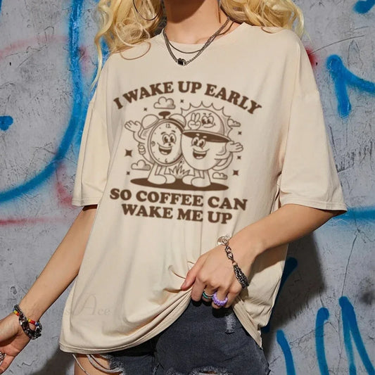 Retro Cartoon Coffee T-shirt Khaki / S t-shirt-250223