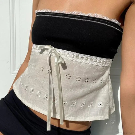 Retro Lace Trim Strapless Tube Crop Top croptop-250126