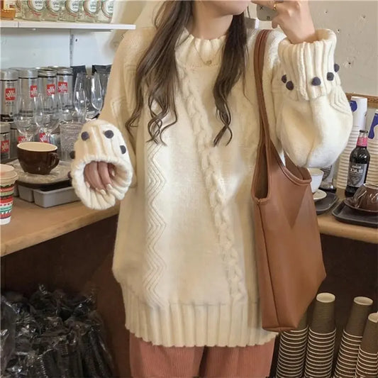 Retro Solid Color Thick Loose Elegant Sweater