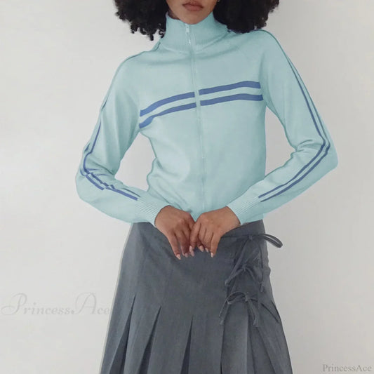 Ribbed Stripe Stylish Zipper Pullover Jacket Sweatshirts & Hoodies-L