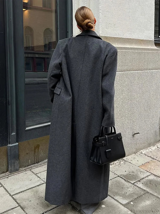 Ribbed Woolen Double-Breasted Overcoat