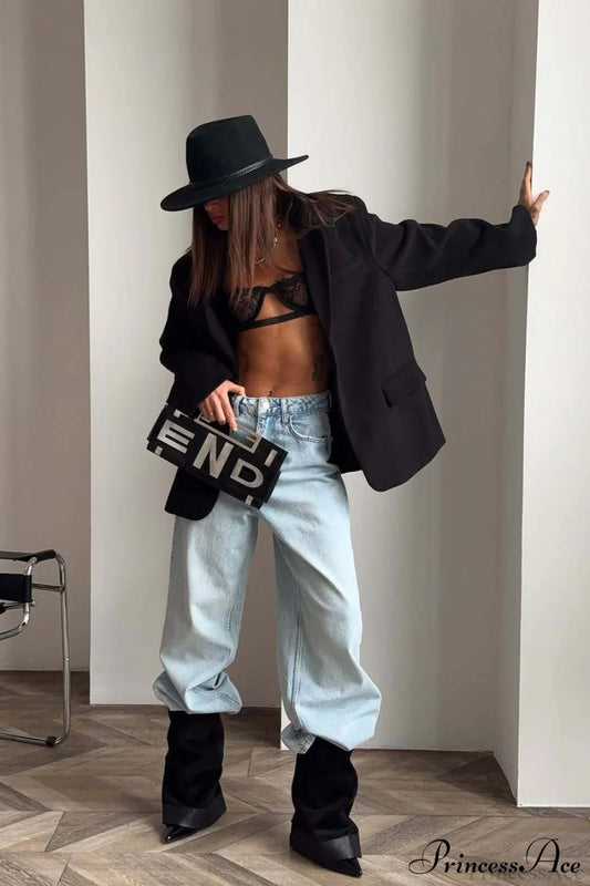 Ripped Vintage Straight Wide-Leg Ankle-Length Jeans