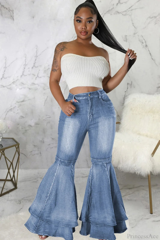 Rise Flares Tiered High Jeans Light Blue / S Pants
