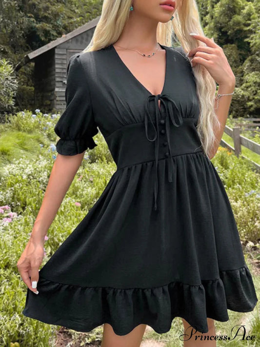 Ruffle Gown Slim Fit For Solid Skirt Color Women Women’s Short Sleeve Min Dress