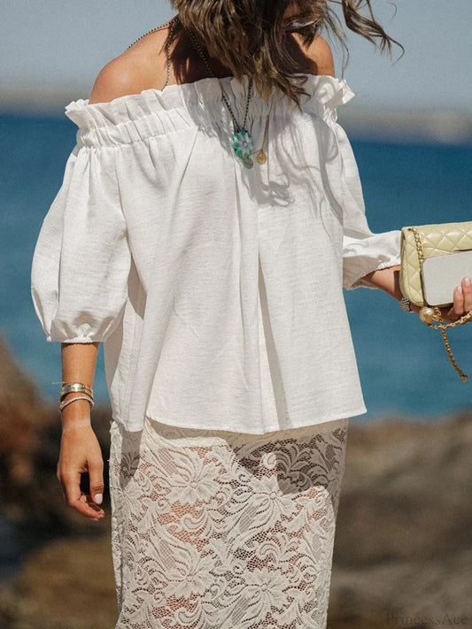 Ruffled Off-Shoulder Solid Fashion Blouse white / S blouse-250126