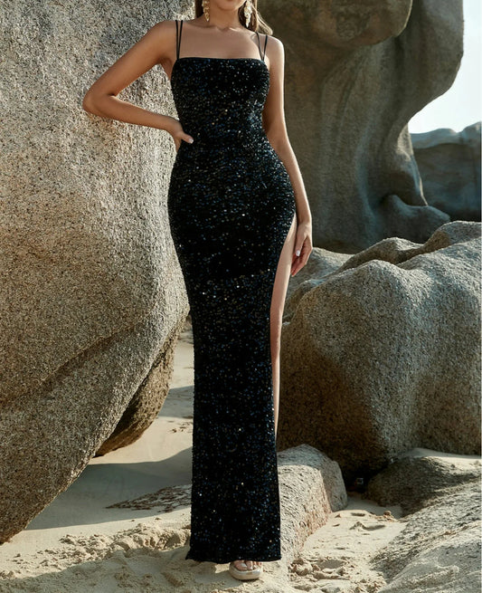 Sequins Spaghetti Strap Party Dress Partydress-241208