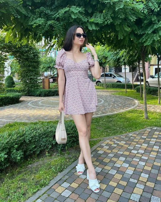 Sexy Floral Print Wrap Floral Dress light pink / S oldfloraldress-250126