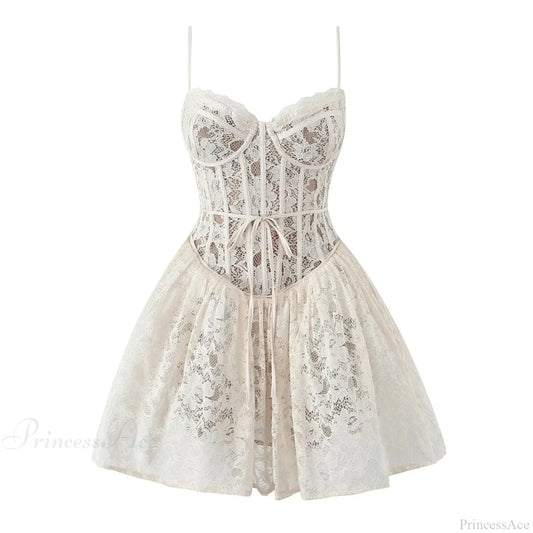 Sexy Lace Sling Low Waist Floral Dress white / M