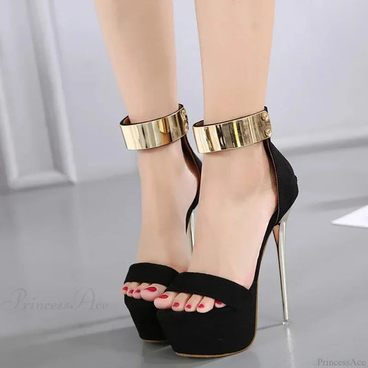Sexy Peep Toe Square Head Thin High Heel Women Sandals Silver Rhinestone Anklebuckle Strap Black /