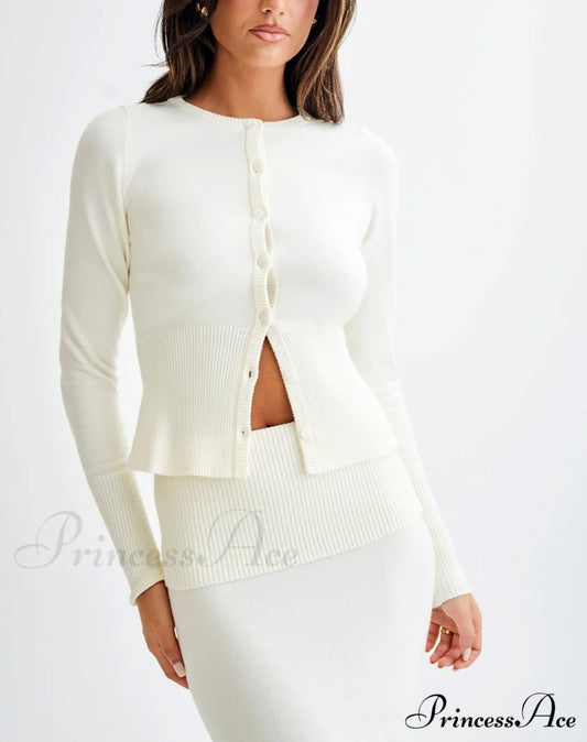 Sexy Plain Knitted Sweater Suit Gray / S