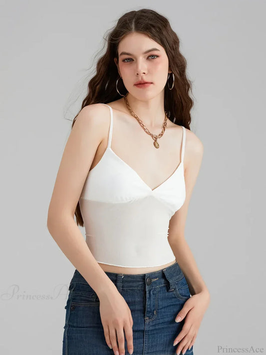 Sheer Mesh Backless Spaghetti Strap V-neck Crop Top WHITE / S croptop-250126