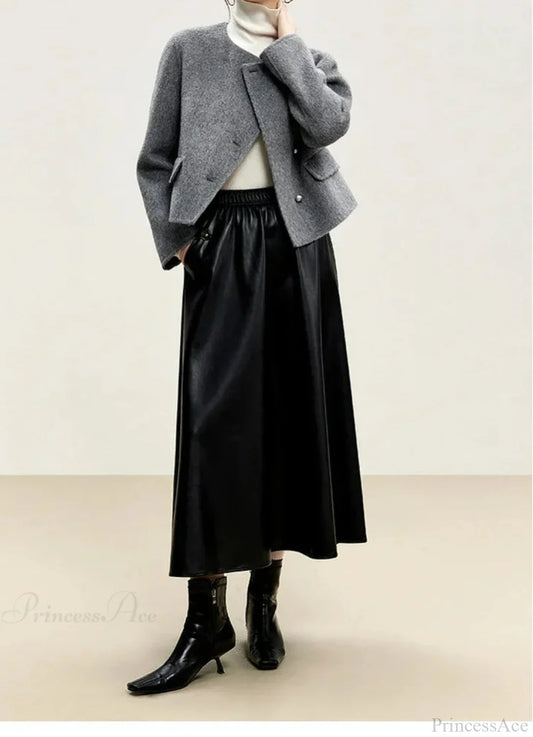 Short Wool Crew Neck Single-Breasted Overcoat