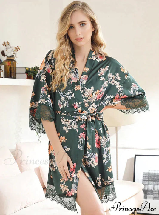 Silk Printed Bathrobe M / Black Sleepwear