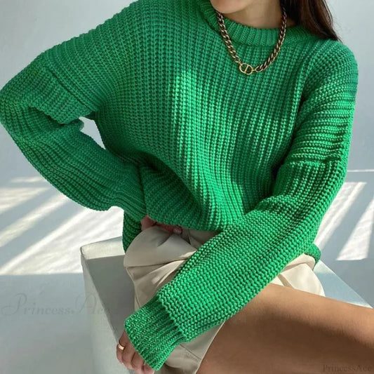 Simple Pullover Purple Y2k Sweater Green / S