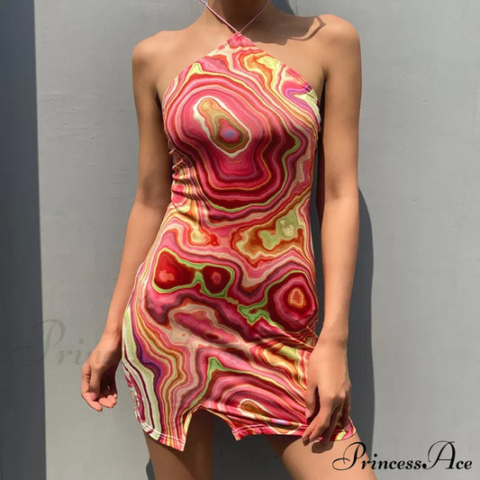 Sleeveless Mini Elegant Party Evening Fashion Camouflage Bandage Bodycon Dress Red / S