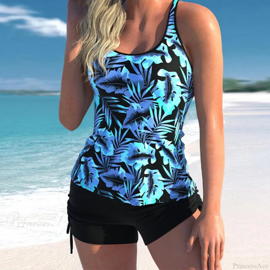 Sleeveless Vest Shorts Print Two Piece Set Blue / S