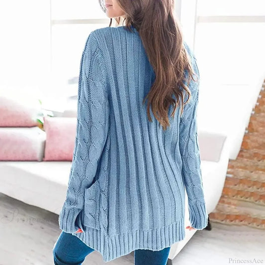 Solid Cable Knit Loose Button Down Cardigan cardiagn-250126