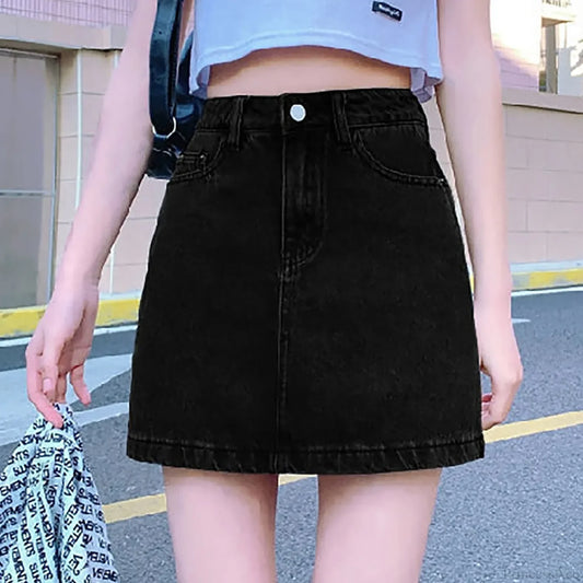 Solid Color Bodycon Jeans Skirt Black / S skirts-250223