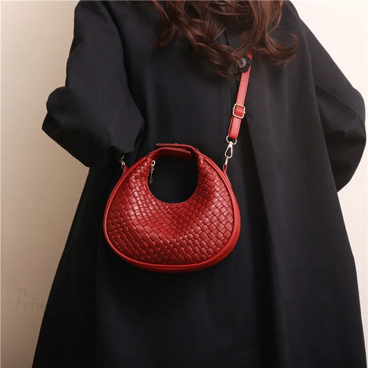 Solid Color PU Leather Lattice Crossbody Handbag handbag-250126