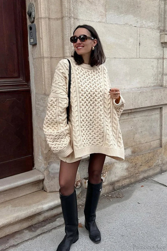 Solid Crewneck Lantern Sleeve Loose Sweater