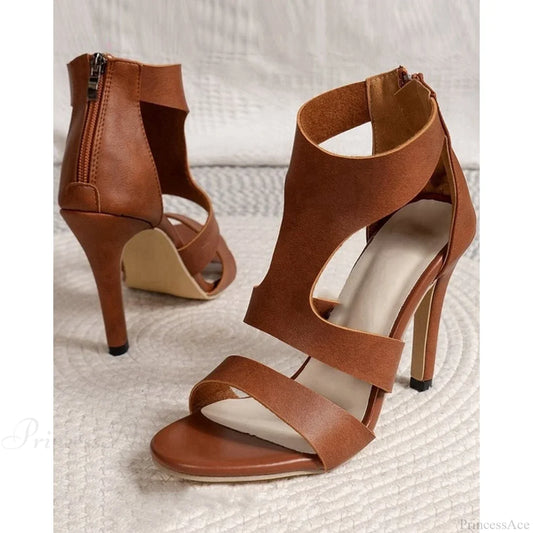 Solid High Heel Sandals Zip Back Peep Toe Outdoorfashion Going Out Femme Party Summer Shoes