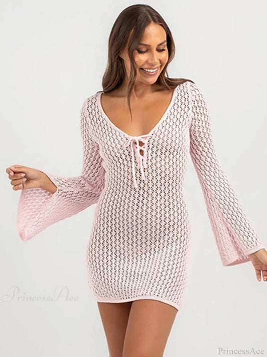 Solid Lace Up Bikini Cover Up