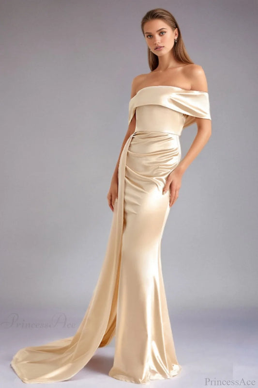 Solid Satin Off-the-Shoulder High Waist Mermaid Wedding Dress