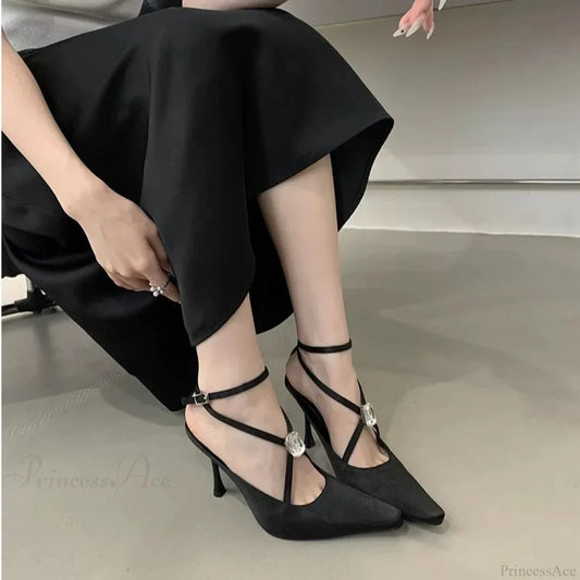 Sparkling Gothic Ebony Satin Mary Janes Tall Heel 8cm Black / 35