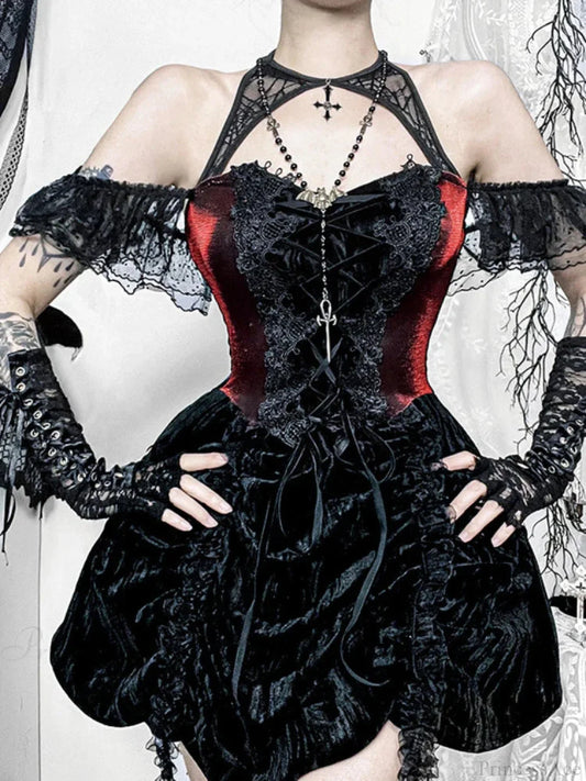 Spider Net Velvet Small Dress Black / S