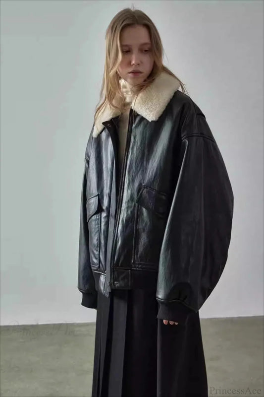 Spring Oversized Faux Leather Coat